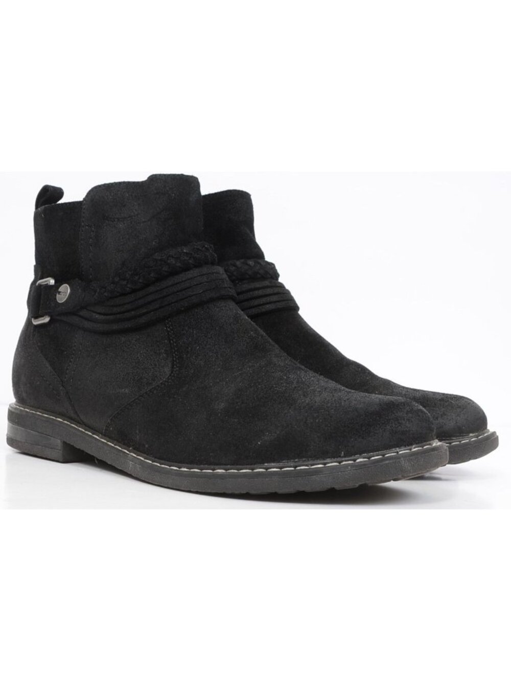 Earth Women's 9.5 Black Jeno Suede Leather Bootie Braided Detailing Moto Harness